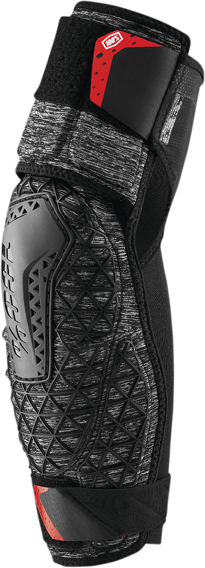 Gray and black 100% Surpass Elbow Guards in small size, designed for protection and comfort by Bill's Exhausts.