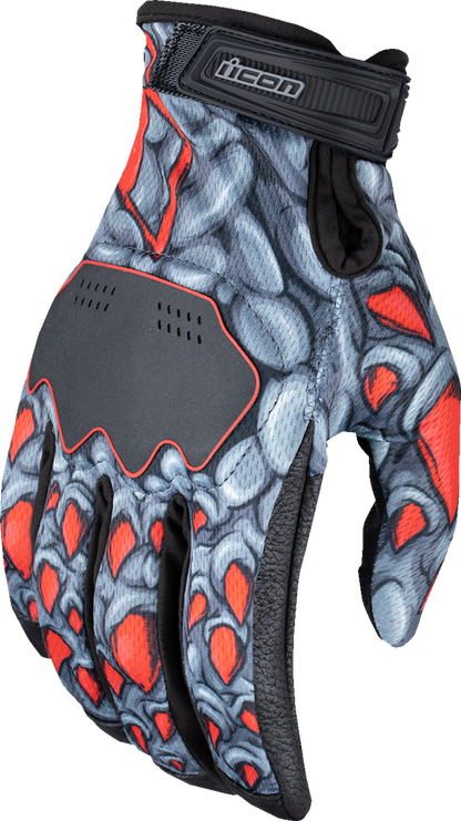 Red ICON Hooligan Kryola Kreep gloves in 3XL size, featuring textured grip and branding, designed for durability and style.