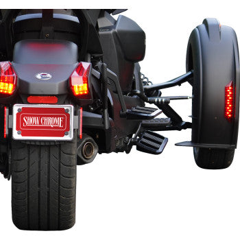 Can-Am Ryker combat passenger boards by Bill's Exhausts, chrome finish, mounted on the side of the motorcycle.
