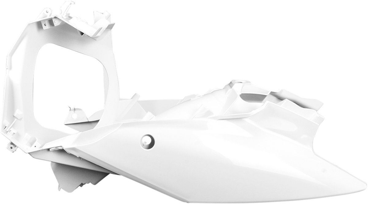 A pair of white Acerbis side panels for motorcycle body styling, designed for compatibility with specific models.