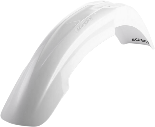 White Acerbis front fender for Yamaha YZ125/250 motocross bikes from 2000-2005, designed for off-road riding.