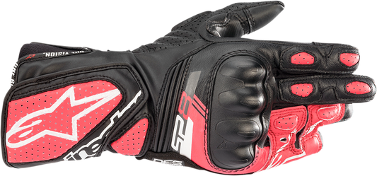 Alpinestars Women Stella SP-8 V3 motorcycle gloves in black, white, and diva pink with XL size, featuring protective knuckles and adjustable wrist.