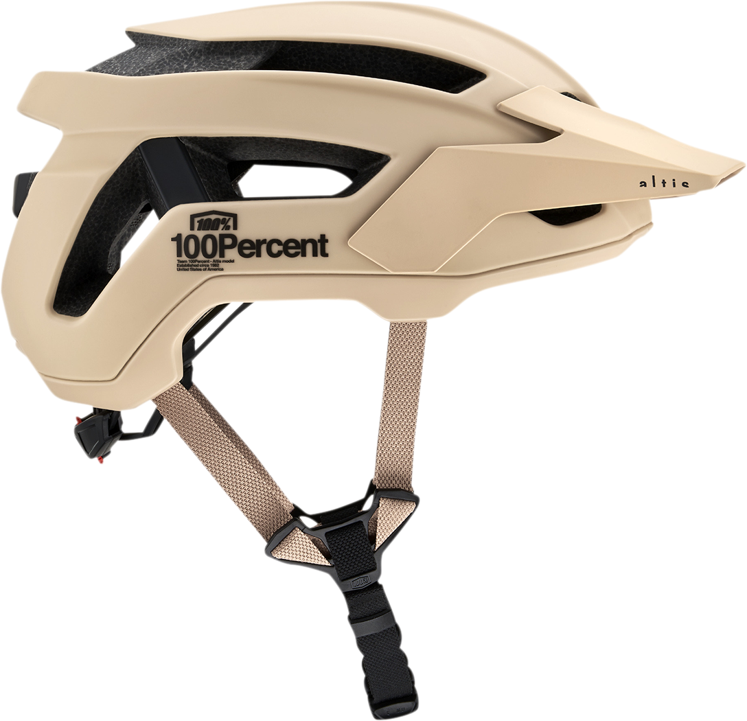 Tan 100% Altis bicycle helmet by Bill's Exhausts, C/E rated, XS/S size, with ventilation and adjustable straps.