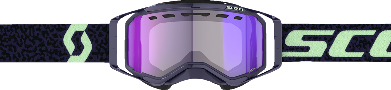 Scott Prospect Snow Cross Goggle with dark purple and mint frame, light-sensitive blue chrome lens, designed for winter sports.