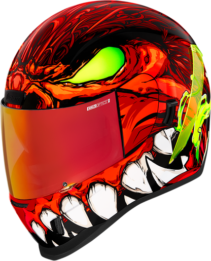 Red ICON Airform™ helmet for men, medium size, featuring sleek design and ventilation, designed for motorcycle riding.