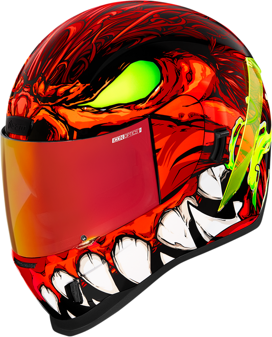 Red ICON Airform™ helmet for men, medium size, featuring sleek design and ventilation, designed for motorcycle riding.