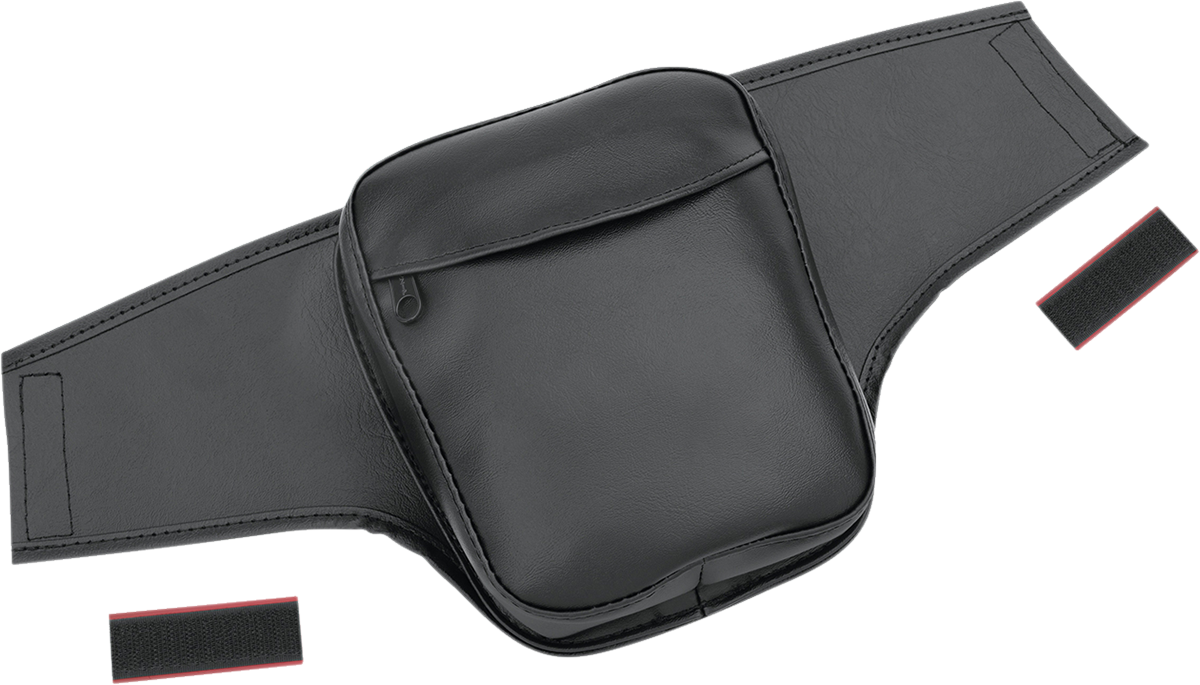 Bill's Exhausts SHOW CHROME Gas Tank Storage Pouch for Ryker H40-402BK engine, black, mounted on motorcycle fuel tank.