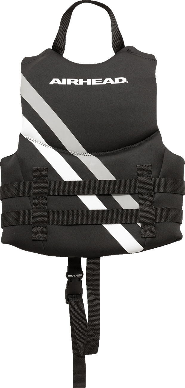 Child Orca Vest by Bill's Exhausts, black and white water safety vest with adjustable straps, designed for kids' water activities.