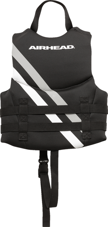 Child Orca Vest by Bill's Exhausts, black and white water safety vest with adjustable straps, designed for kids' water activities.