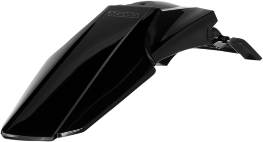 Black Acerbis rear fender for motorcycle, durable body part with brand-specific design, shown in close-up image.