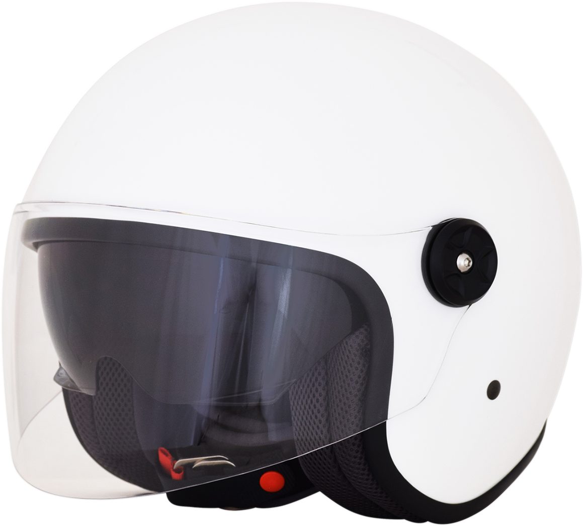 White AFX FX-143 motorcycle helmet in 2XL size with clear visor, designed for safety and comfort.