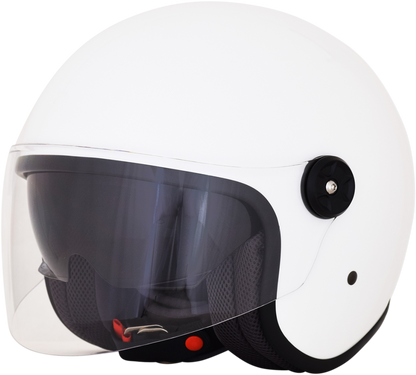White AFX FX-143 motorcycle helmet in 2XL size with clear visor, designed for safety and comfort.