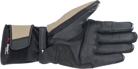 Alpinestars Denali Aerogel Drystar gloves in black, dark khaki, and fluo red, size XL, showing the protective motorcycle glove design.