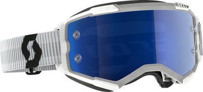 Bill's Exhausts SCOTT Fury Goggle in white and black, showing the sleek design and adjustable strap.