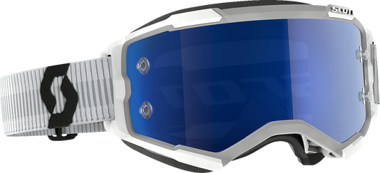 Bill's Exhausts SCOTT Fury Goggle in white and black, showing the sleek design and adjustable strap.