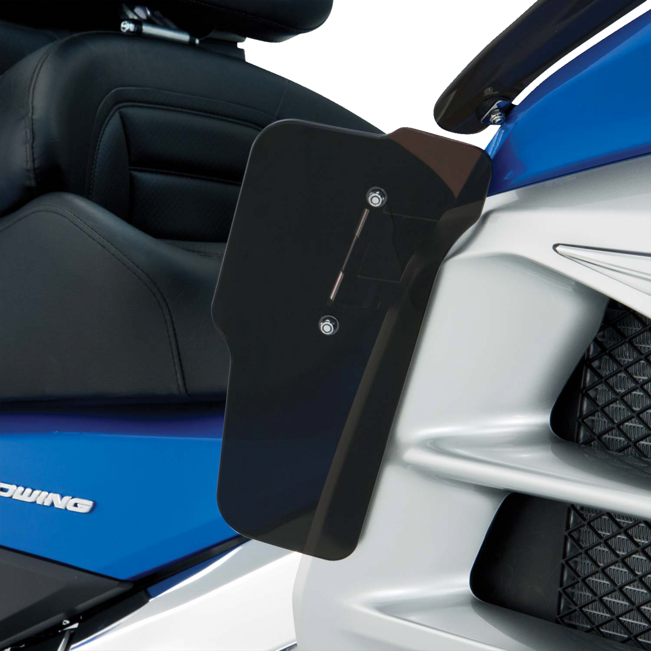 Bill's Exhausts SHOW CHROME Smoke Wind Deflector for GL1800 motorcycle engine, showcasing the sleek smoke-colored chrome finish.