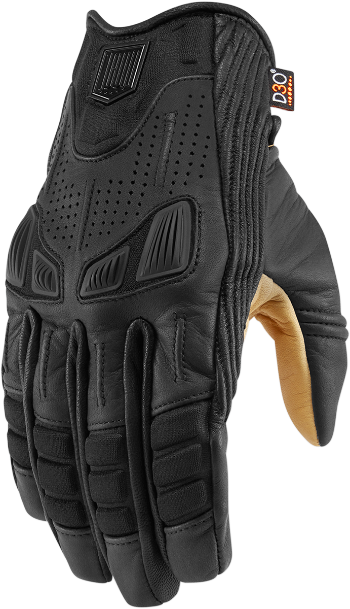 Black ICON AXYS™ gloves in 3XL size, featuring durable material and detailed stitching, designed for comfortable fit and protection.