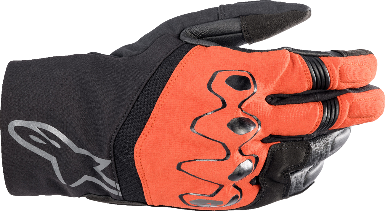Alpinestars Hyde XT DrystarXF® motorcycle gloves in fire red and black, XL size, with protective knuckles and adjustable wrist straps.