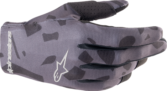 Alpinestars Radar Silver motorcycle gloves in large size, featuring protective padding and a sleek silver design.