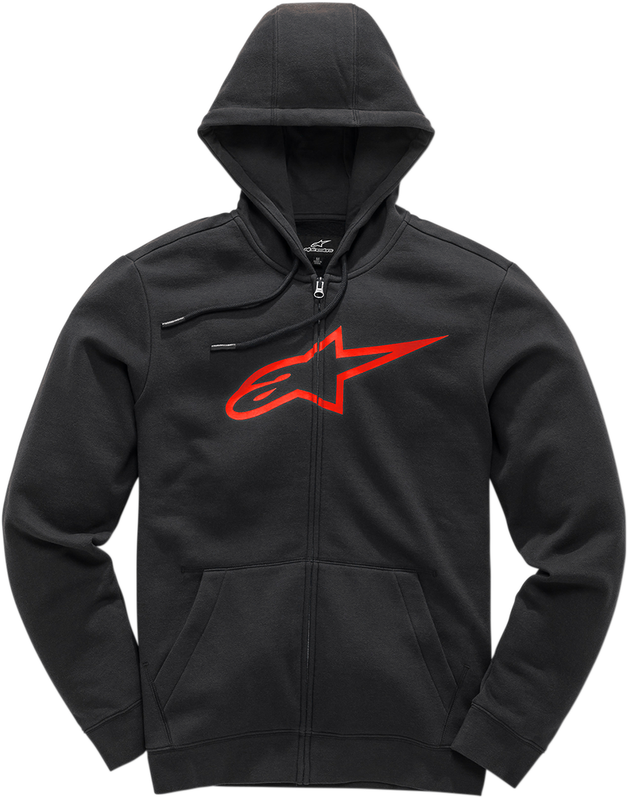 Alpinestars Ageless 2 zip hoodie in black and red, medium size, featuring a front zipper and sporty design.