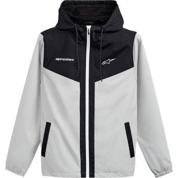 Alpinestars Plex black and silver motorcycle jacket in medium size, featuring protective padding and stylish design.