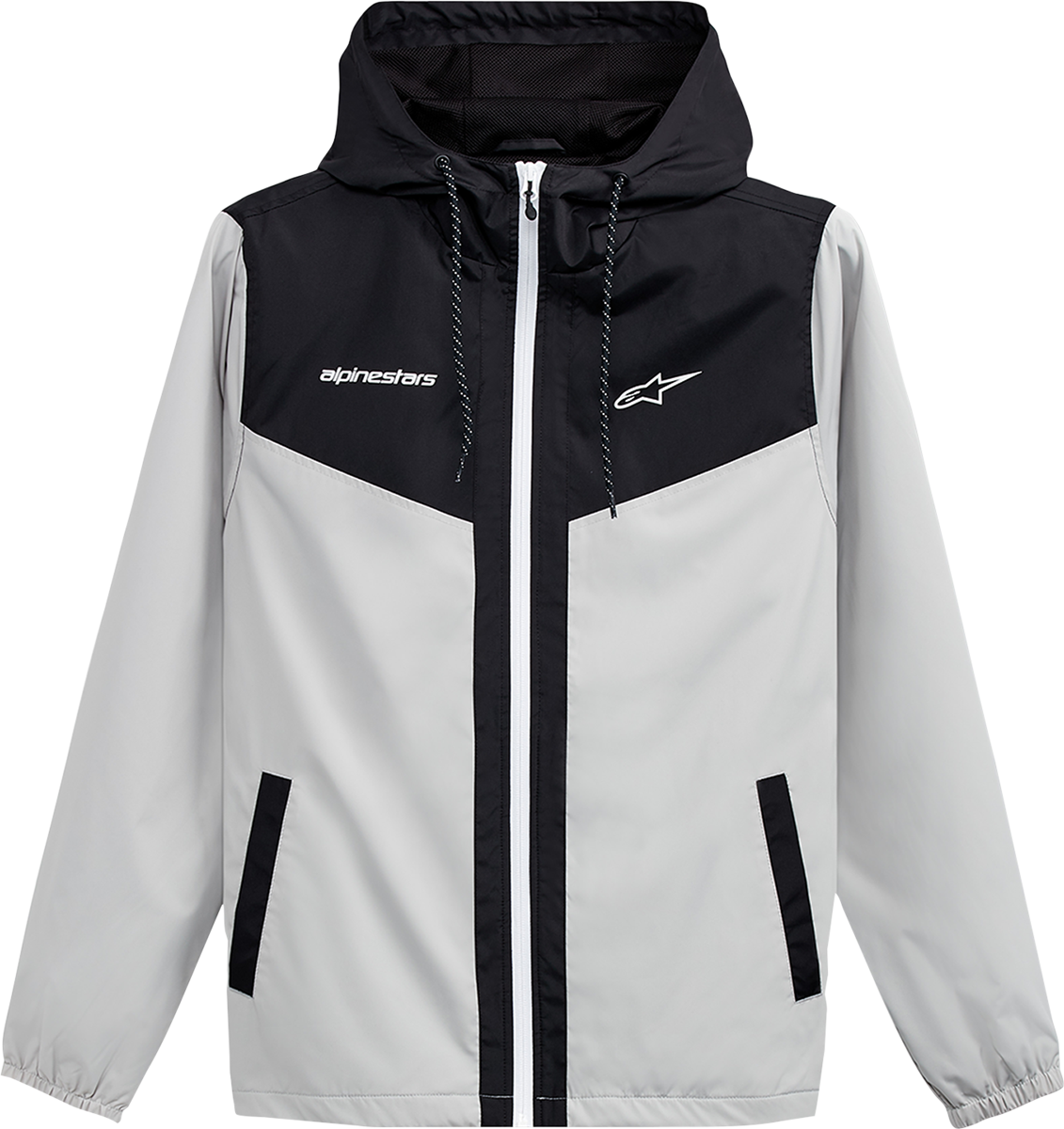 Black and silver ALPINESTARS Plex jacket in XL size, featuring sleek design and protective material, displayed on a plain background.