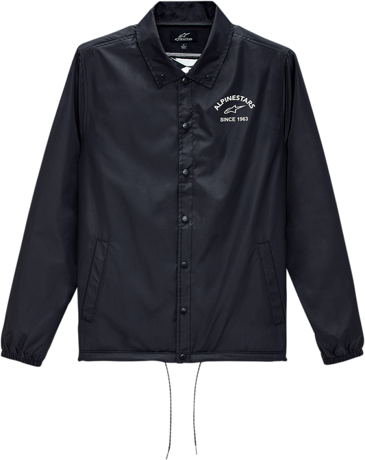 Black Alpinestars Garage Jacket in 2XL, shown with front zipper, collar, and durable fabric, suitable for motorcycle riding.