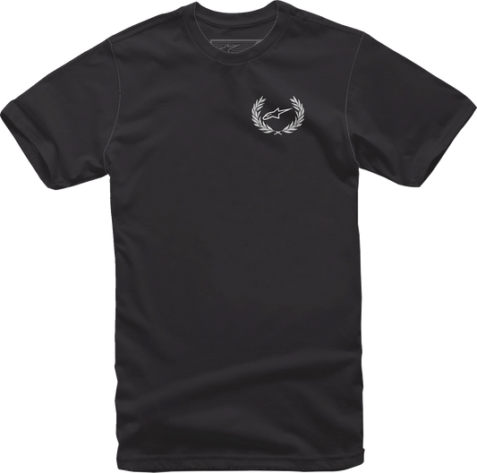 Black Alpinestars Wreath T-Shirt in Medium featuring a logo design, displayed flat on a white background.