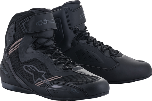 Alpinestars Faster-3 Rideknit® Shoes in black and gray, US 13.5, featuring sleek design and durable riding footwear.