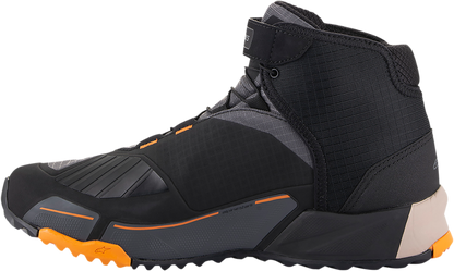 Alpinestars CR-X Drystar® motorcycle shoes in black, brown, and orange with US 12 size, designed for riding comfort and protection.