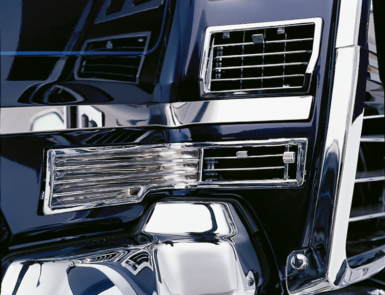 Chrome Show Hot Air Vent for engine by Bill's Exhausts, featuring a sleek chrome finish and detailed engine vent design.