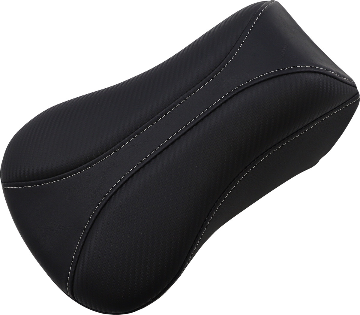 Black SADDLEMEN Dominator Pillion Pad with gray stitching, standard reach seat for motorcycles, designed for comfort and style.