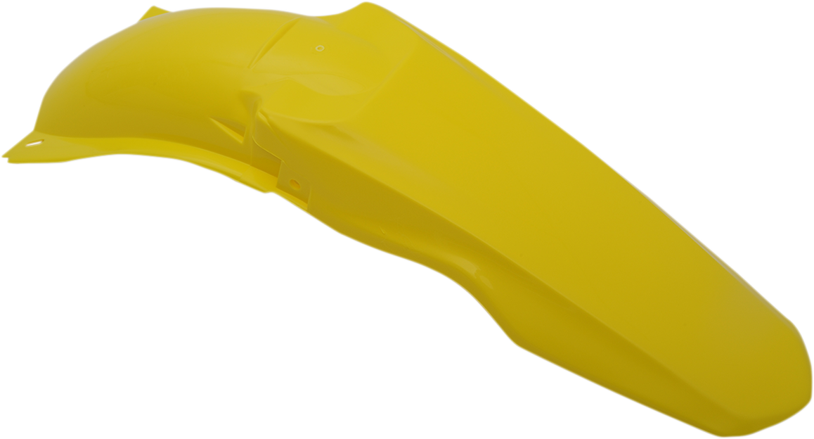 Yellow Acerbis rear fender for motocross bikes, featuring durable plastic body and sleek design for off-road riding.