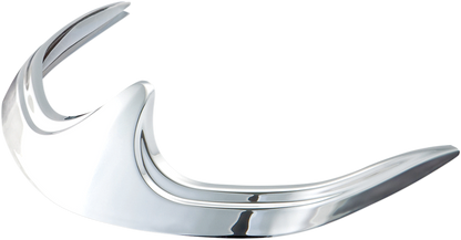 Chrome front fender tip accent for engine by Bill's Exhausts, showcasing shiny chrome finish and sleek design.