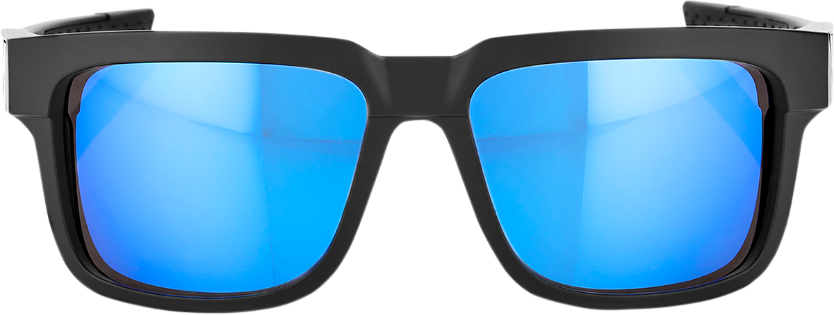 Black Type-S sunglasses by Bill's Exhausts with blue mirror lenses, stylish and protective eyewear for outdoor use.