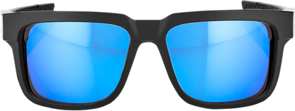 Black Type-S sunglasses by Bill's Exhausts with blue mirror lenses, stylish and protective eyewear for outdoor use.