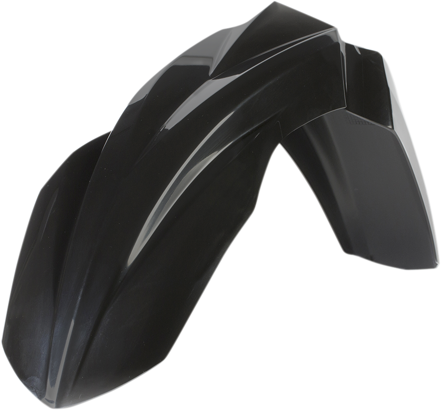 Black Acerbis front fender for motorcycle, body part designed to protect and enhance the bike's front end.
