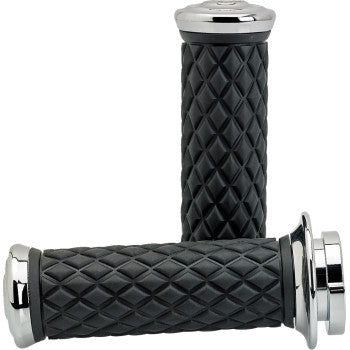 Chrome Biltwell Alumicore motorcycle grips with TBW design, featuring a sleek, durable handlebar grip for bikes.