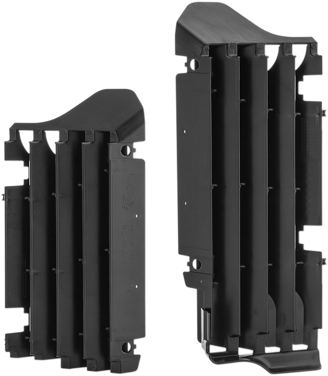 Black Acerbis radiator louvers for Suzuki motorcycles, designed to protect and improve engine cooling.