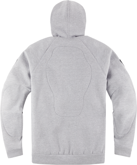 Gray ICON Uparmor™ Hoodie by Bill's Exhausts, Medium size, shown on a model with front view and hoodie details.