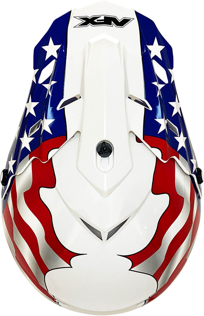 Bill's Exhausts AFX FX-17/FX-17Y Peak helmet with white flag and freedom design, featuring bright graphics on a helmet body.