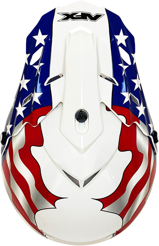 Bill's Exhausts AFX FX-17/FX-17Y Peak helmet with white flag and freedom design, featuring bright graphics on a helmet body.