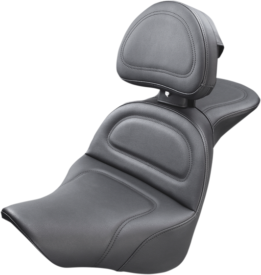 SADDLEMEN Explorer Seat with driver backrest for Harley FLFB/FLFBS 2018-2022, featuring black leather and ergonomic design