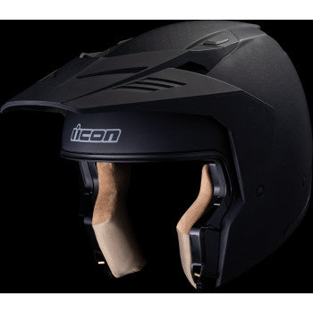 Black ICON Elsinore™ helmet in medium size from Bill's Exhausts, featuring a sleek design and secure fit for motorcycle riding.
