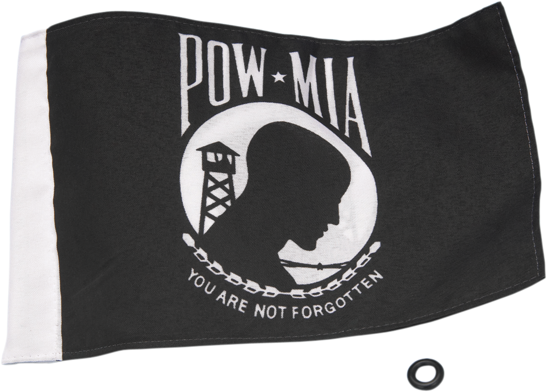 Bill's Exhausts Show Chrome POW/MIA engine flag in 5.5x8 inches, featuring a detailed POW/MIA emblem on a chrome background.