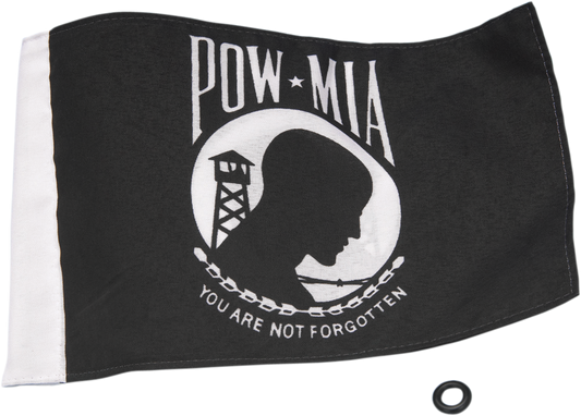 Bill's Exhausts Show Chrome POW/MIA engine flag in 5.5x8 inches, featuring a detailed POW/MIA emblem on a chrome background.