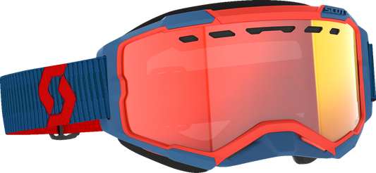 Scott Fury Snow Cross Goggle in dark blue and neon red with light-sensitive red chrome lens, designed for snow sports.