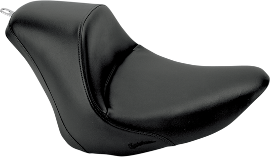 Black SADDLEMEN Heels Down Solo Seat by Bill's Exhausts, plain design without backrest, shown in image FB6DB4AB-890F-45BC-A883-61D42446D43D