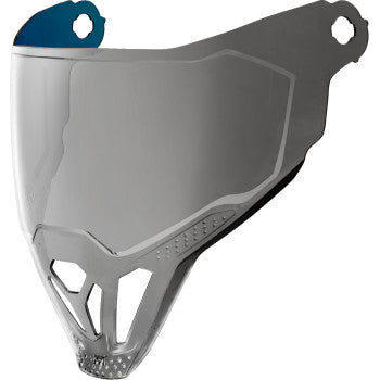 Warboy Chrome ICON ForceShield™ Airflite™ shield mounted on a motorcycle, showcasing its sleek, reflective chrome finish.