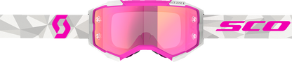 Scott Fury goggles in white and pink with pink chrome lenses, designed for motocross or racing.